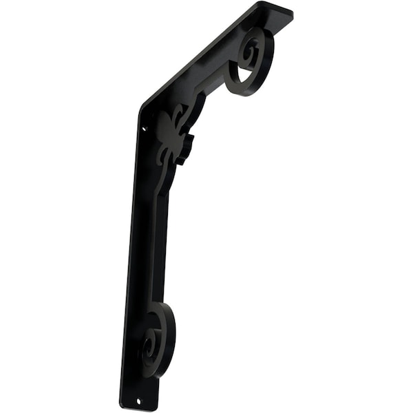 Ekena Millwork Fleur De Lis Wrought Iron Bracket, (Single center brace), Powder Coated Bla 1 1/2"W x 7 1/2"D x 10"H BKTM01X07X10SFL - main